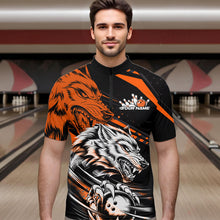 Load image into Gallery viewer, Custom Black And Orange Wolf Bowling Men Quarter-Zip Shirts, Wolf Bowling League Shirt Team Uniform IPHW8715