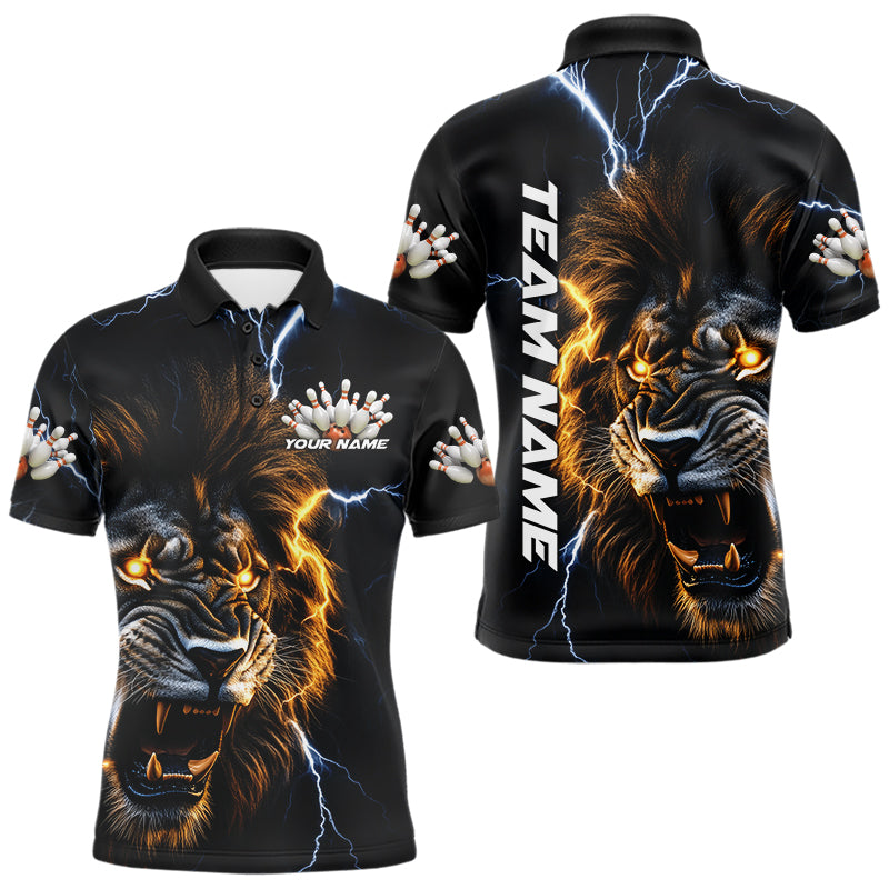 Custom Blue Thunder Lightning Lion Bowling Team Men Polo Shirts, Lion Bowling League Shirt IPHW8986