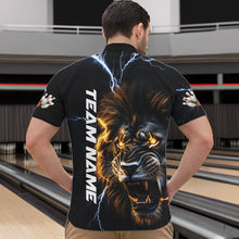 Load image into Gallery viewer, Custom Blue Thunder Lightning Lion Bowling Team Men Quarter-Zip Shirts, Lion Bowling League Shirt IPHW8986