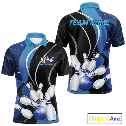 Custom Black And Blue Bowling Jerseys, Men Bowling Polo Shirt Team Uniform IPHW9226
