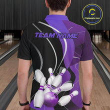 Load image into Gallery viewer, Custom Black And Purple Bowling Jerseys, Men Bowling Polo Shirt Team Uniform IPHW9227