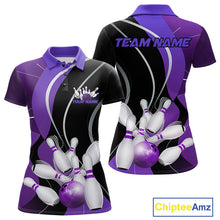 Load image into Gallery viewer, Custom Black And Purple Bowling Jerseys, Women Bowling Polo Shirt Team Uniform IPHW9227