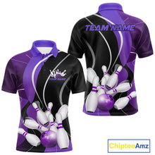 Load image into Gallery viewer, Custom Black And Purple Bowling Jerseys, Men Bowling Polo Shirt Team Uniform IPHW9227