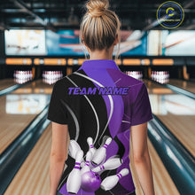 Load image into Gallery viewer, Custom Black And Purple Bowling Jerseys, Women Bowling Quarter-Zip Shirt Team Uniform IPHW9227