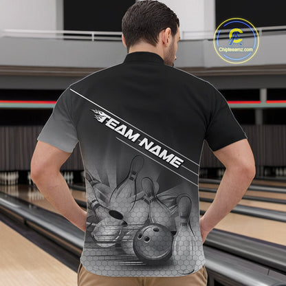 Custom Black And White Bowling Tournament Quarter-Zip Shirts For Men, Bowling Team Shirt IPHW9405