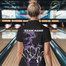 Load image into Gallery viewer, Custom Purple Smoke Bowling Polo Team Shirts For Women, Flame Bowling League Shirt IPHW9563