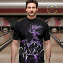 Load image into Gallery viewer, Custom Purple Smoke Bowling Quarter-Zip Team Shirts For Men, Flame Bowling League Shirt IPHW9563