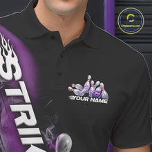 Load image into Gallery viewer, Custom Purple Flame Strike Bowling Team Polo Shirts For Men, Fire Bowling Jerseys IPHW9571