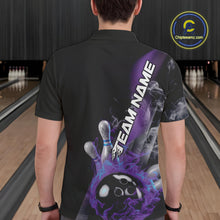Load image into Gallery viewer, Custom Blue And Purple Flame Strike Bowling Team Polo Shirts For Men, Fire Bowling Jerseys IPHW9572