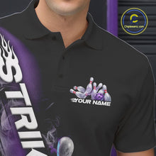 Load image into Gallery viewer, Custom Blue And Purple Flame Strike Bowling Team Polo Shirts For Men, Fire Bowling Jerseys IPHW9572