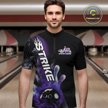 Load image into Gallery viewer, Custom Blue And Purple Flame Strike Bowling Team Quarter-Zip Shirts For Men, Fire Bowling Jerseys IPHW9572