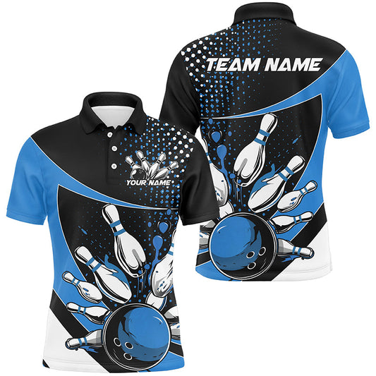 Black And Blue Custom Bowling Uniforms Bowling Shirts For Men, Bowling Team League Shirts IPHW7283
