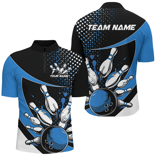 Black And Blue Custom Bowling Uniforms Bowling Shirts For Men, Bowling Team League Shirts IPHW7283