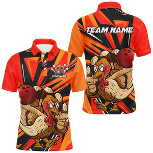 Custom Funny Turkey Bowling Shirts For Men, Orange Thanksgiving Bowling Shirt Team Uniform IPHW7587