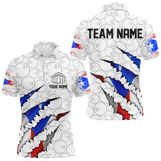 Personalized Puerto Rico Flag Bowling Polo Shirts For Men, Puerto Rico Bowling Jerseys IPHW8725