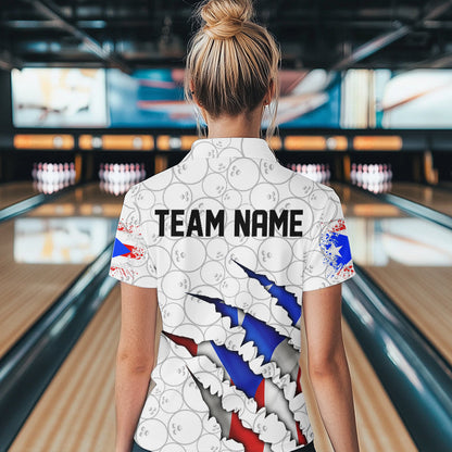 Personalized Puerto Rico Flag Bowling Women Quarter-Zip Shirts, Puerto Rico Bowling Jerseys IPHW8725