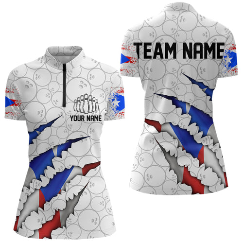 Personalized Puerto Rico Flag Bowling Women Quarter-Zip Shirts, Puerto Rico Bowling Jerseys IPHW8725