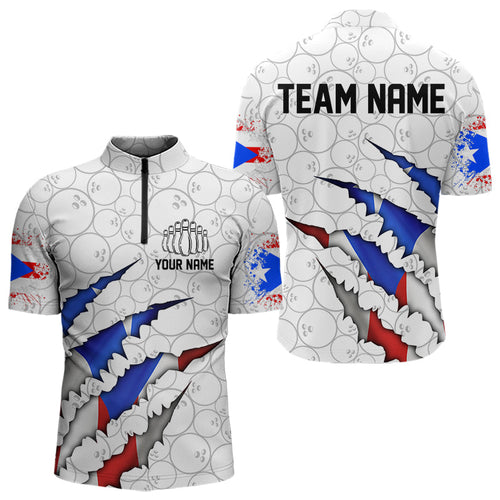 Personalized Puerto Rico Flag Bowling Quarter-Zip Shirts For Men, Puerto Rico Bowling Jerseys IPHW8725
