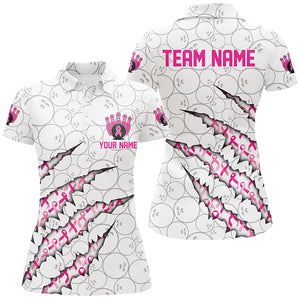 Custom Breast Cancer Pink Ribbon Ladies Bowling Shirts, Breast Cancer Awareness Team Jersey IPHW7046