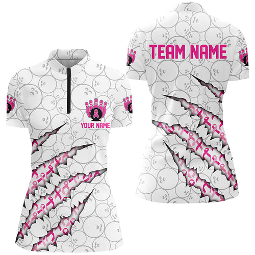 Custom Breast Cancer Pink Ribbon Ladies Bowling Shirts, Breast Cancer Awareness Team Jersey IPHW7046