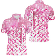 Load image into Gallery viewer, 3D Pink Glitter Pink Ribbon Pattern Custom Breast Cancer Polo Shirts For Men And Women IPHW7050