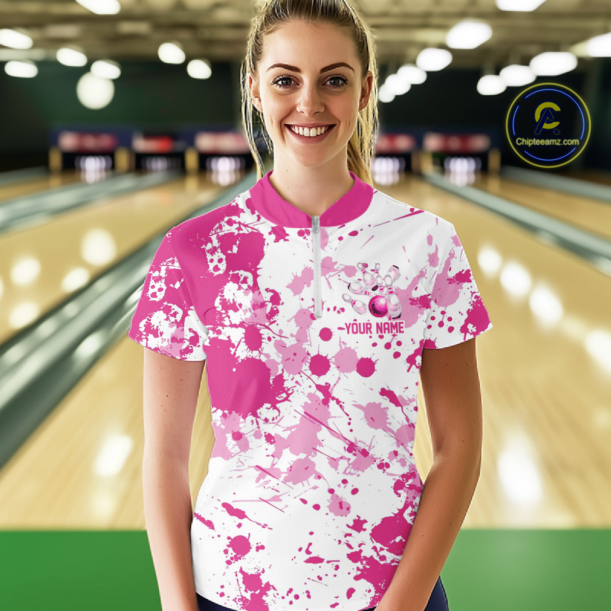 Custom Pink Bowling Polo Shirts For Women, Bowling Team Shirts Bowling Jerseys With Name IPHW7052