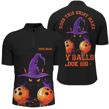 Load image into Gallery viewer, Halloween Black Cat Custom Funny Bowling Shirts For Men "This Shirt Make My Balls Look Big" IPHW7604