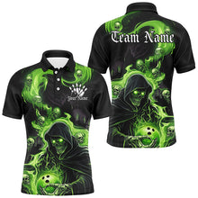 Load image into Gallery viewer, Black And Green Flame Grim Reaper Custom Halloween Bowling Shirts For Men, Team Bowlers Outfits IPHW7609