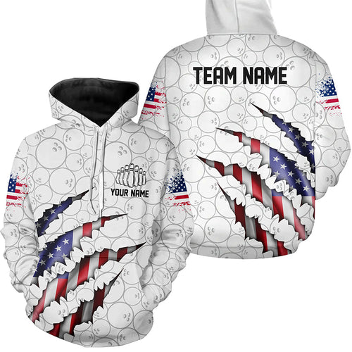 Custom Patriotic Hoodie Bowling Shirts For Men And Women, American Flag Usa Bowling League Shirts IPHW5523