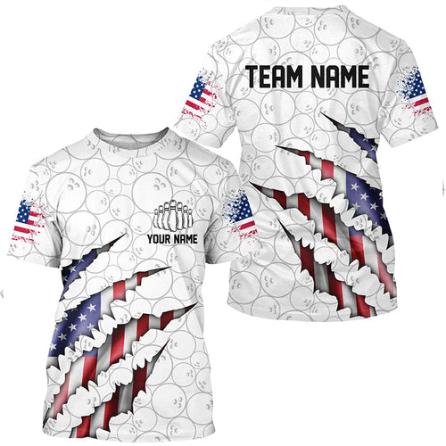 Custom Patriotic Bowling T Shirts For Men And Women, American Flag Usa Bowling League Shirts IPHW5523