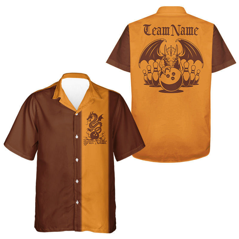 Custom Brown Dragon Bowling Hawaiian Shirts For Men And Women, Classic Retro Bowling Team Shirt IPHW8276