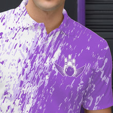 Load image into Gallery viewer, Personalized White And Purple Bowling Team Polo Shirts For Men, Bowling Tournament Outfits IPHW8744