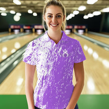 Load image into Gallery viewer, Personalized White And Purple Bowling Team Polo Shirt For Women, Bowling Tournament Outfits IPHW8744