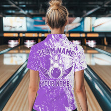 Load image into Gallery viewer, Personalized White And Purple Bowling Team Polo Shirt For Women, Bowling Tournament Outfits IPHW8744