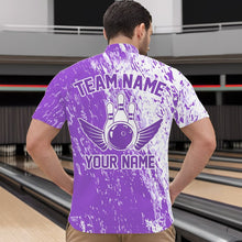 Load image into Gallery viewer, Personalized White And Purple Bowling Team Quarter-Zip Shirts For Men, Bowling Tournament Outfits IPHW8744