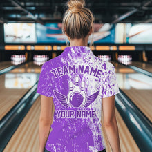 Load image into Gallery viewer, Personalized White And Purple Bowling Women Quarter-Zip Shirt, Bowling Tournament Outfits IPHW8744