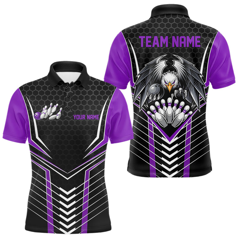 Custom Black And Purple Eagle Bowling Jerseys, Bowling Team Men Polo Shirts Bowlers Outfits IPHW8749