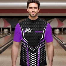 Load image into Gallery viewer, Custom Black And Purple Eagle Bowling Jerseys, Bowling Team Men Quarter-Zip Shirts Bowlers Outfits IPHW8749