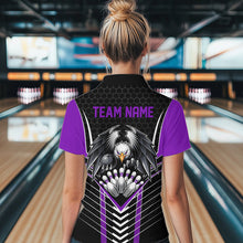 Load image into Gallery viewer, Custom Black And Purple Eagle Bowling Jerseys, Bowling Team Women Quarter-Zip Shirts IPHW8749