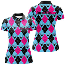 Load image into Gallery viewer, Blue And Pink Argyle Pattern Custom Ladies Bowling Shirts, Personalized Bowling Team Shirt IPHW7306