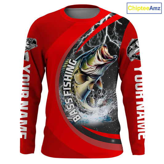 Personalized Bass Fishing Jerseys, Largemouth Bass Tournament Fishing Shirts | Red IPHW5703
