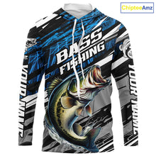 Load image into Gallery viewer, Bass Fishing Camo Long Sleeve Fishing Shirts, Custom Bass Tournament Fishing Jerseys | Blue IPHW5959