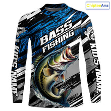 Load image into Gallery viewer, Bass Fishing Camo Long Sleeve Fishing Shirts, Custom Bass Tournament Fishing Jerseys | Blue IPHW5959