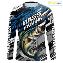 Load image into Gallery viewer, Bass Fishing Camo Long Sleeve Fishing Shirts, Custom Bass Tournament Fishing Jerseys | Blue IPHW5959