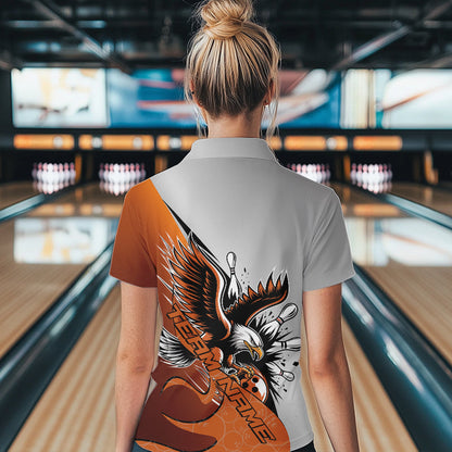 Custom Orange Eagle Bowling Team Women Quarter-Zip Shirt, Bowling Team Shirt Bowlers Outfit IPHW8754