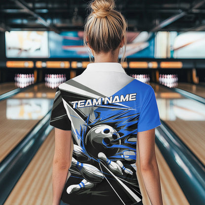 Custom Black And Blue Striking Bowling Womens Quarter-Zip Shirts, Team Bowlers Outfits IPHW8765