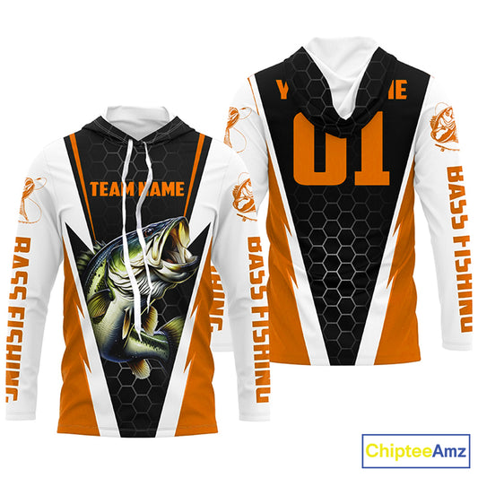 Personalized Bass Fishing Sport Jerseys, Bass Fishing Long Sleeve Tournament Shirts | Orange IPHW4382