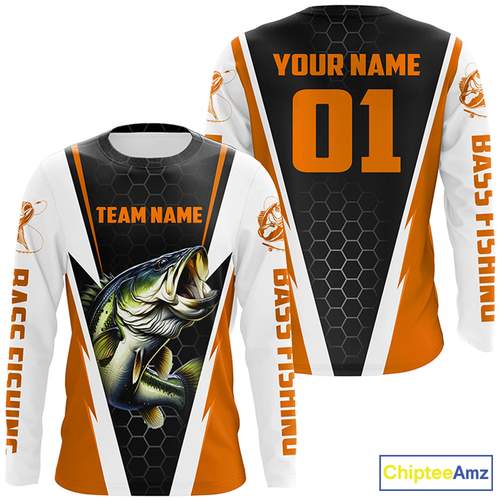 Personalized Bass Fishing Sport Jerseys, Bass Fishing Long Sleeve Tournament Shirts | Orange IPHW4382