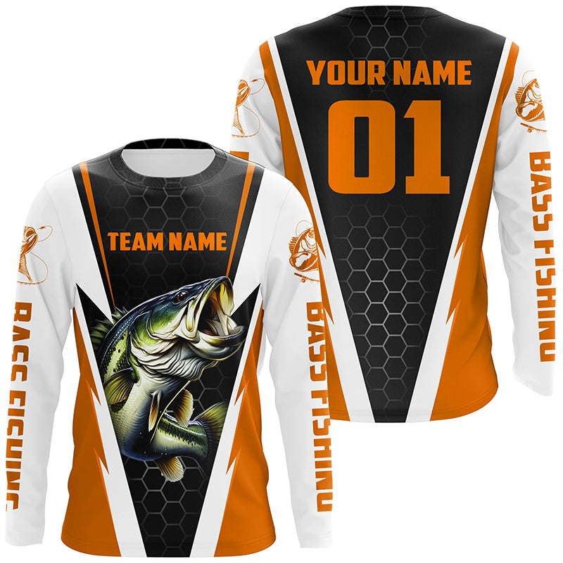 Personalized Bass Fishing Sport Jerseys, Bass Fishing Long Sleeve Tournament Shirts | Orange IPHW4382