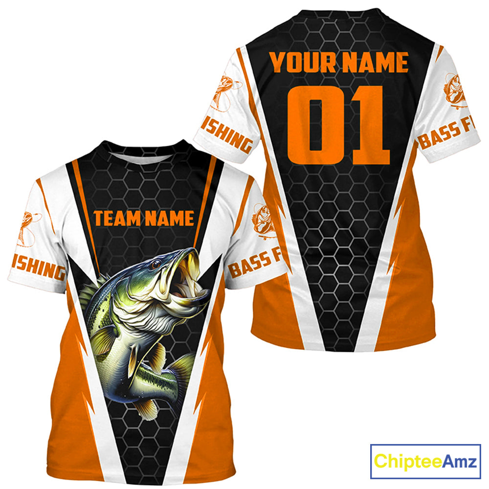 Personalized Bass Fishing Sport Jerseys, Bass Fishing Long Sleeve Tournament Shirts | Orange IPHW4382